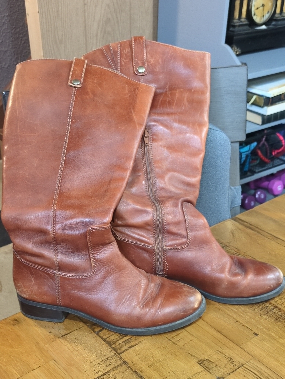 INC International Concepts Cognac Leather Mid-Calf Boots